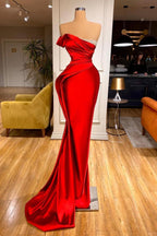 Elegant Red Long Mermaid Strapless Satin Formal Prom Dresses