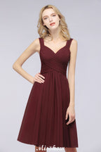 Vestidos cortos de fiesta con tirantes y volantes elegantes | Vestidos de noche de corte A sin mangas hasta la rodilla