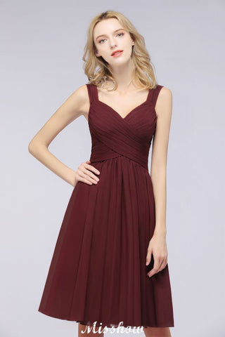 Vestidos cortos de fiesta con tirantes y volantes elegantes | Vestidos de noche de corte A sin mangas hasta la rodilla