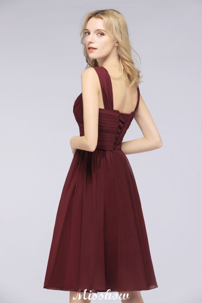 Vestidos cortos de fiesta con tirantes y volantes elegantes | Vestidos de noche de corte A sin mangas hasta la rodilla