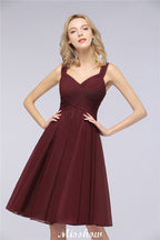 Vestidos cortos de fiesta con tirantes y volantes elegantes | Vestidos de noche de corte A sin mangas hasta la rodilla