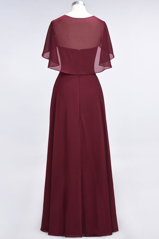 Robe de demoiselle d'honneur princesse élégante en satin à col en V et manches courtes, ornée de volants en mousseline, pour un mariage.