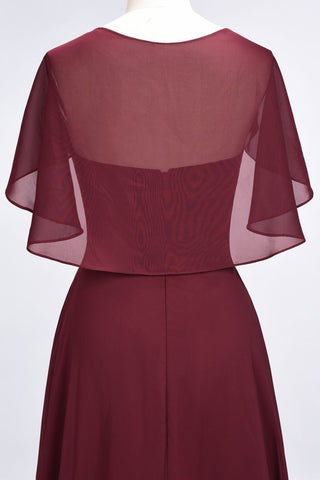 Elegant Satin V-Neck Short Sleeve Princess Bridesmaid Dress Ruffle Chiffon Wedding Guest Dress