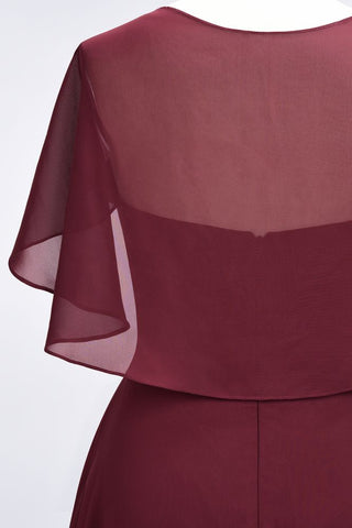 Elegant Satin V-Neck Short Sleeve Princess Bridesmaid Dress Ruffle Chiffon Wedding Guest Dress