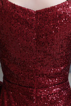 Elegant Sequined Burgundy V-Neck Mermaid Cocktail Party Dress Floor Length