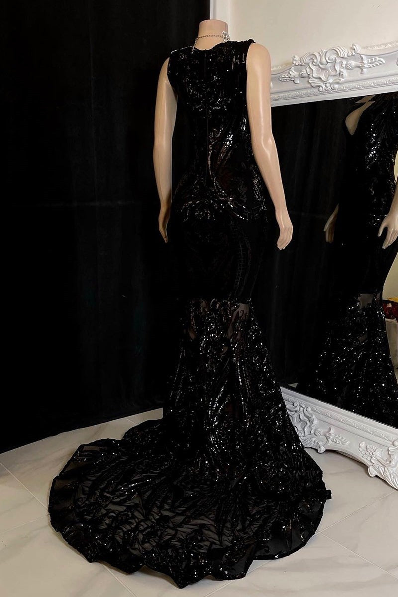 Elegant Sequins Mermaid Prom Dress Sleeveless V-Neck Online
