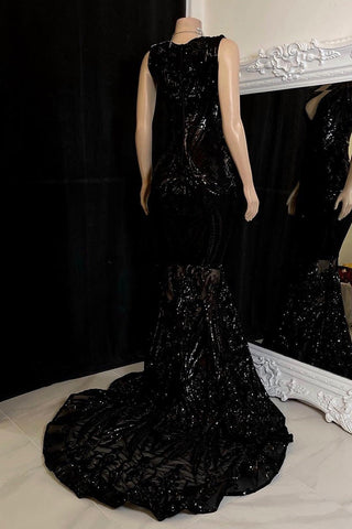 Robe de bal sirène élégante à sequins, sans manches, col en V, disponible en ligne