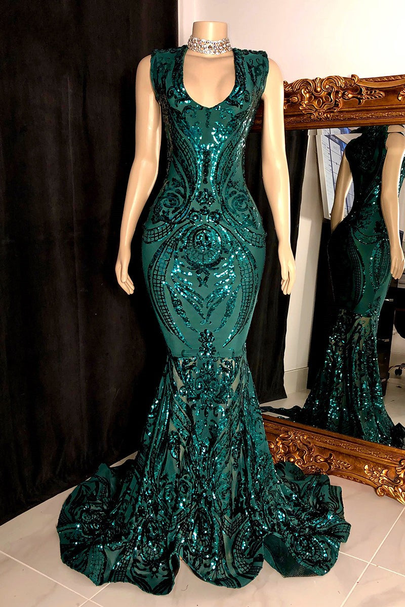 Elegant Sequins Mermaid Prom Dress Sleeveless V-Neck Online
