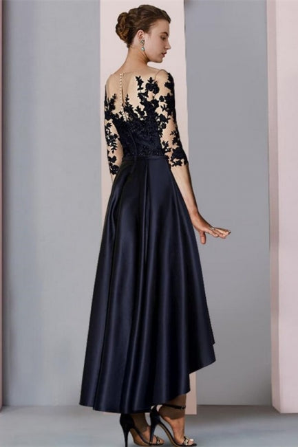 Vestidos cortos y elegantes de encaje negro para la madre de la novia, vestidos de dama de honor con mangas