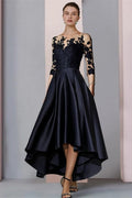 Vestidos cortos y elegantes de encaje negro para la madre de la novia, vestidos de dama de honor con mangas