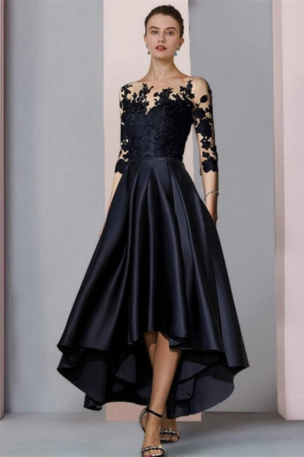 Vestidos cortos y elegantes de encaje negro para la madre de la novia, vestidos de dama de honor con mangas