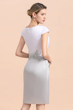 Elegante vestido corto plateado para la madre de la novia, vestido de fiesta nupcial hasta la rodilla