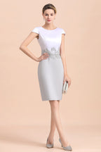 Elegante vestido corto plateado para la madre de la novia, vestido de fiesta nupcial hasta la rodilla