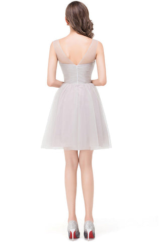 Elegant Silver A-line Mini Crew Bridesmaid Dresses