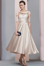 Robes de mariée courtes en dentelle, élégantes et simples, à manches 3/4