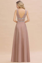 Elegant Sleeveless Aline Evening Swing Dress Bright Silk V-Neck Party Dress