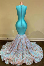 Elegant Sparkly Long Mermaid Glitter Floral Lace Prom Dresses