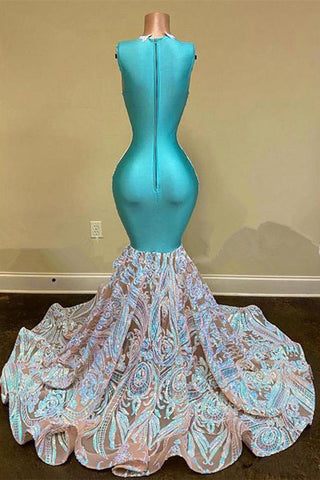 Elegantes vestidos largos de sirena con encaje floral y purpurina para baile de graduación