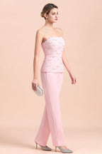 Combinaison bustier élégante à appliques pour la mère de la mariée, manches longues et cache-cœur