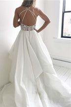 Robe de mariée longue ivoire à bretelles élégantes et haut en dentelle WD274