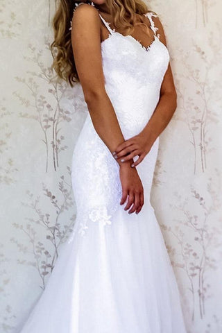 Vestido de novia largo blanco de sirena con elegantes tirantes WD209