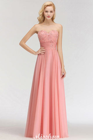 Vestidos de dama de honor elegantes, corte en A, con apliques y volantes de gasa, escote corazón y corte en A.