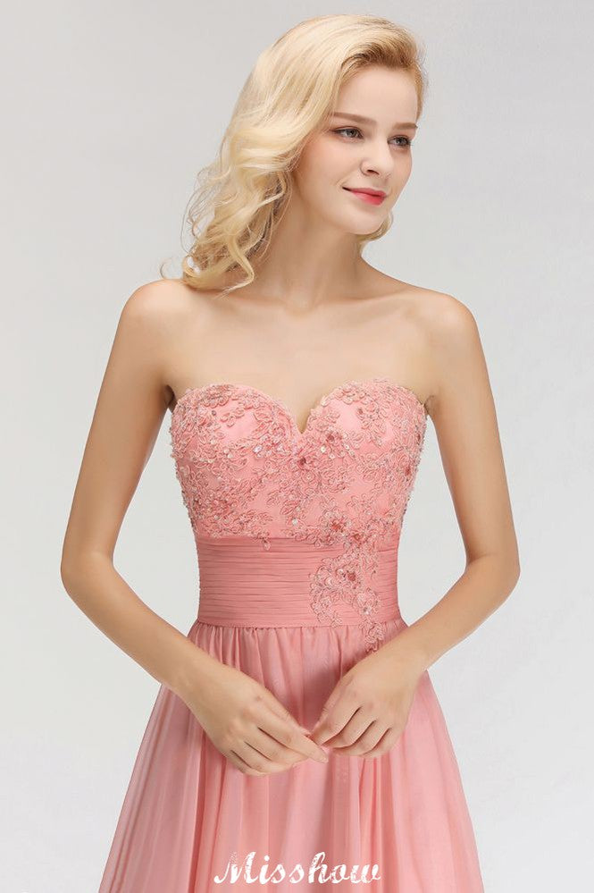 Vestidos de dama de honor elegantes, corte en A, con apliques y volantes de gasa, escote corazón y corte en A.