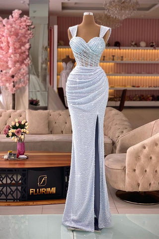 Elegant Sweetheart Sequined Sleeveless Prom Dress With Slit