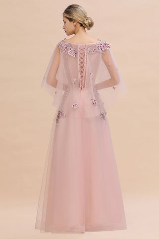 Elegante vestido de novia de tul corte A con estampado floral y mangas largas abullonadas, ideal para fiestas de noche.