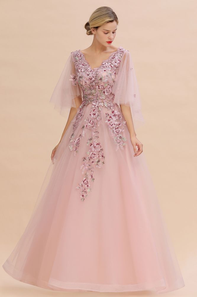 Robe de mariée élégante en tulle, coupe trapèze, à fleurs, manches longues bouffantes, robe de soirée