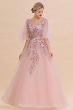 Robe de mariée élégante en tulle, coupe trapèze, à fleurs, manches longues bouffantes, robe de soirée