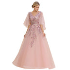 Robe de mariée élégante en tulle, coupe trapèze, à fleurs, manches longues bouffantes, robe de soirée