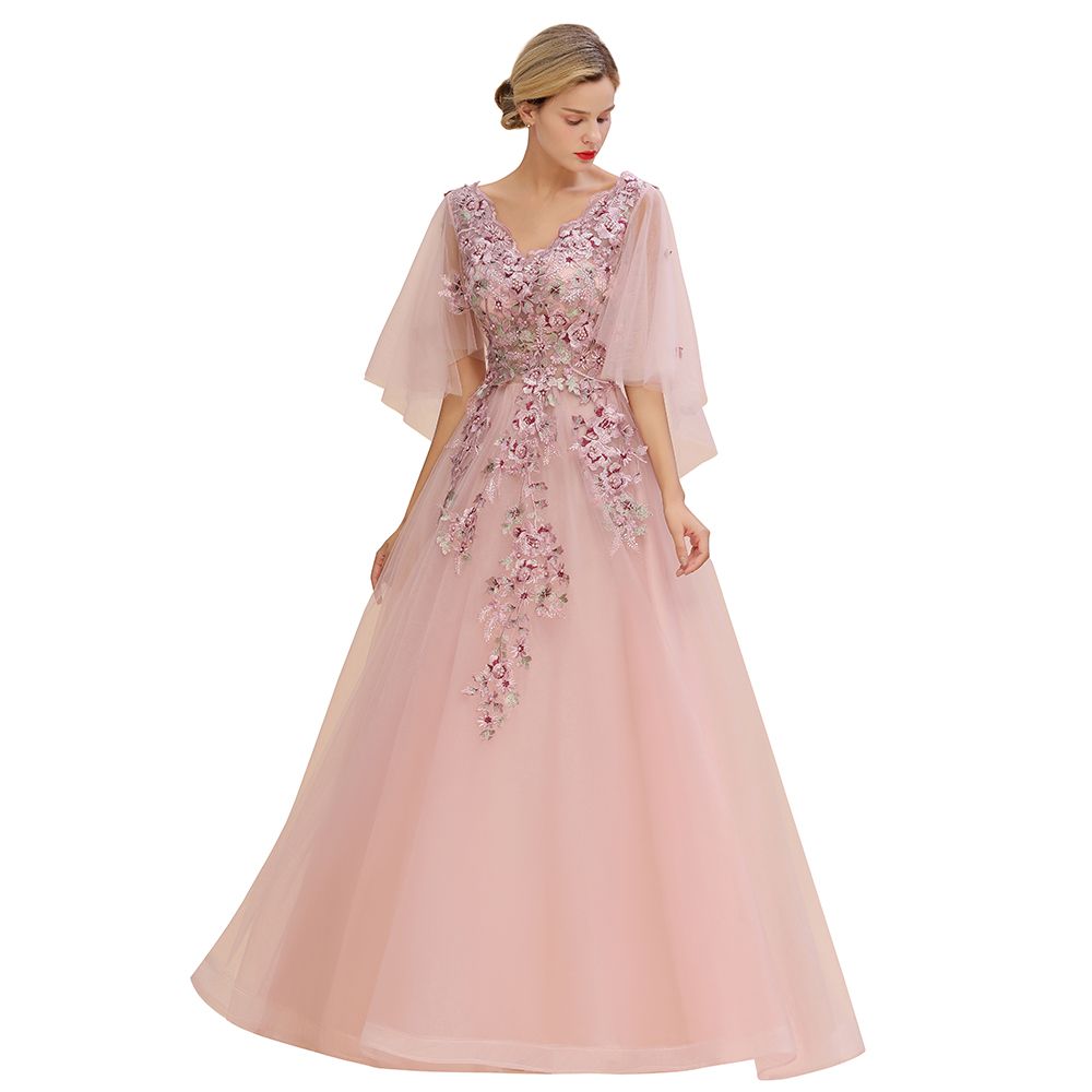 Robe de mariée élégante en tulle, coupe trapèze, à fleurs, manches longues bouffantes, robe de soirée