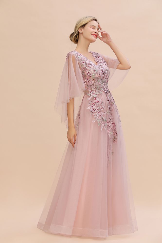 Robe de mariée élégante en tulle, coupe trapèze, à fleurs, manches longues bouffantes, robe de soirée