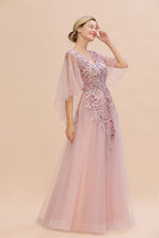 Robe de mariée élégante en tulle, coupe trapèze, à fleurs, manches longues bouffantes, robe de soirée