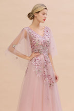 Robe de mariée élégante en tulle, coupe trapèze, à fleurs, manches longues bouffantes, robe de soirée