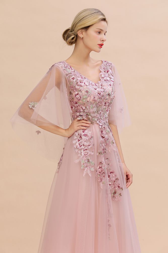 Robe de mariée élégante en tulle, coupe trapèze, à fleurs, manches longues bouffantes, robe de soirée