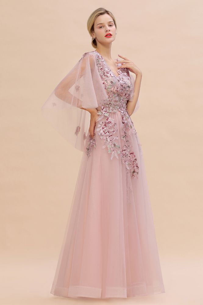 Robe de mariée élégante en tulle, coupe trapèze, à fleurs, manches longues bouffantes, robe de soirée