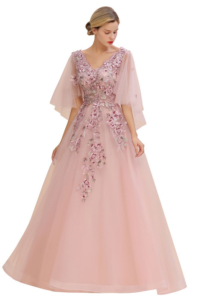 Robe de mariée élégante en tulle, coupe trapèze, à fleurs, manches longues bouffantes, robe de soirée