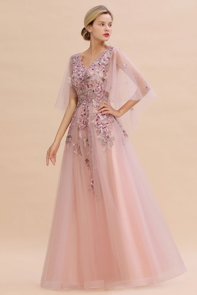Robe de mariée élégante en tulle, coupe trapèze, à fleurs, manches longues bouffantes, robe de soirée
