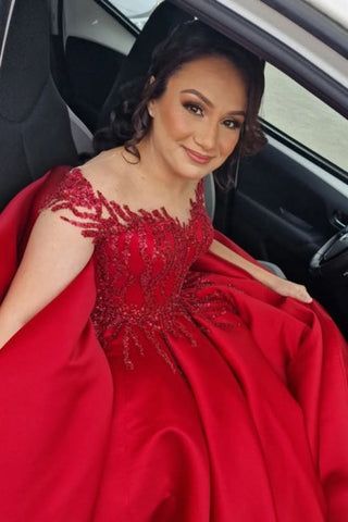 Vestidos de novia elegantes de satén con escote en V, mangas cortas y corte en A