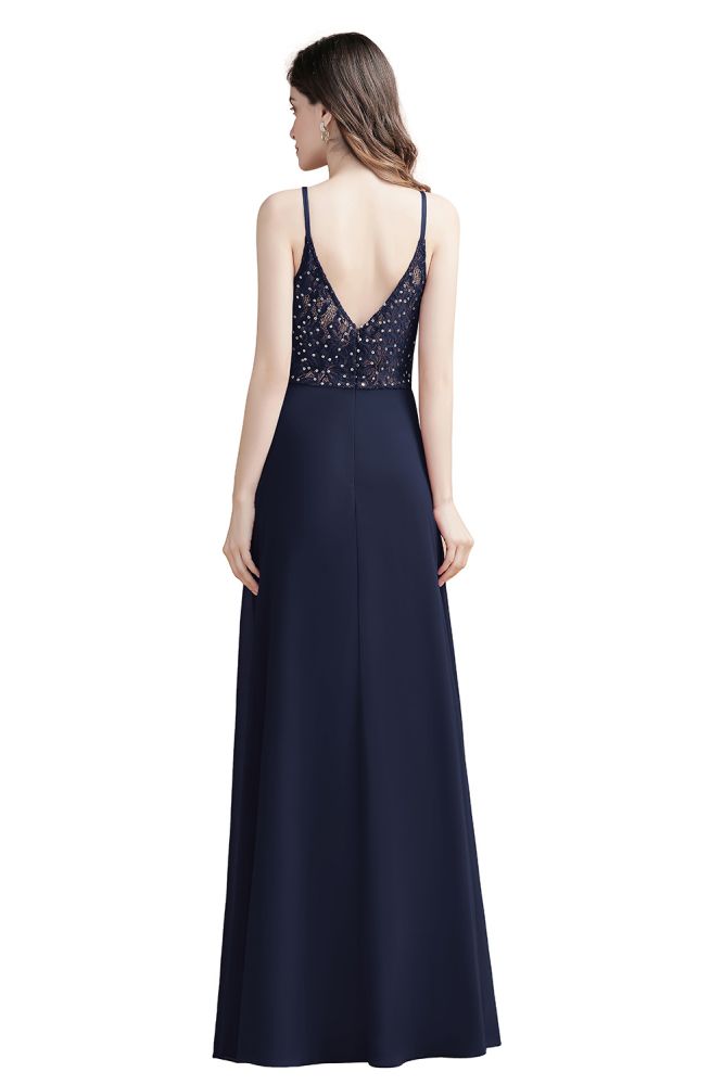Elegante vestido de dama de honor de gasa con escote en V, corte A, sin mangas, para baile de graduación o fiesta.