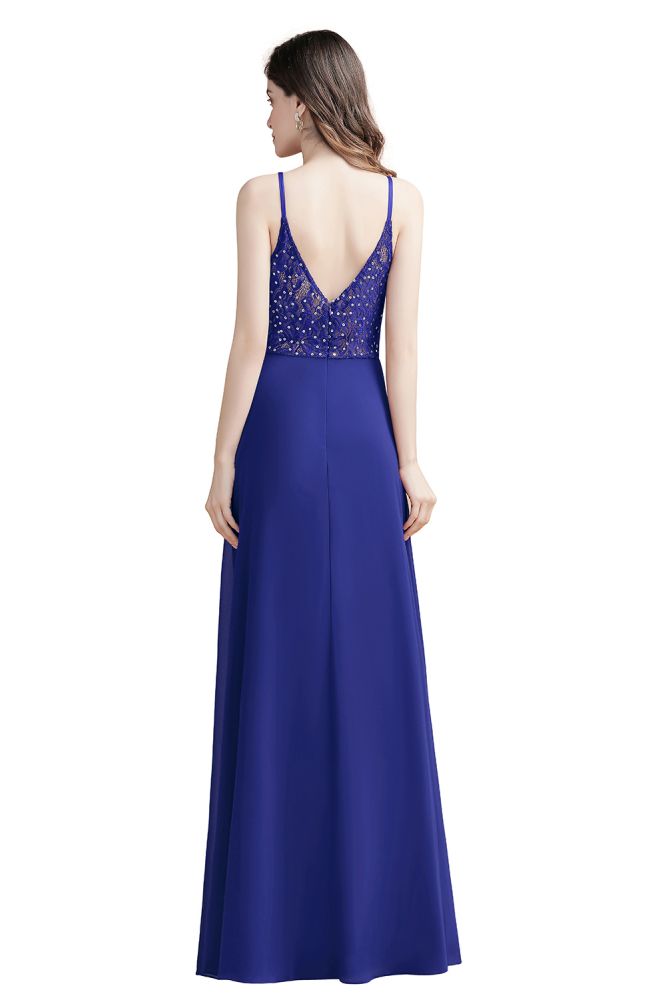 Robe de demoiselle d'honneur élégante en mousseline à col V, coupe trapèze, sans manches, robe de soirée longue de bal