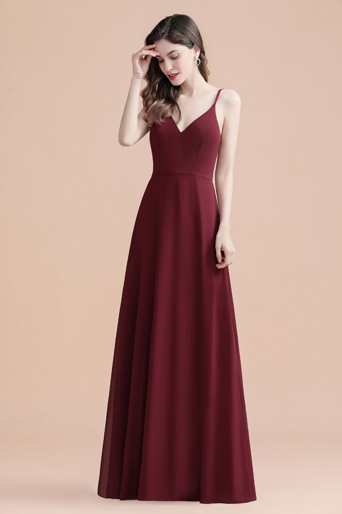 Elegante vestido de dama de honor de gasa con escote en V, corte A, sin mangas, para baile de graduación o fiesta.