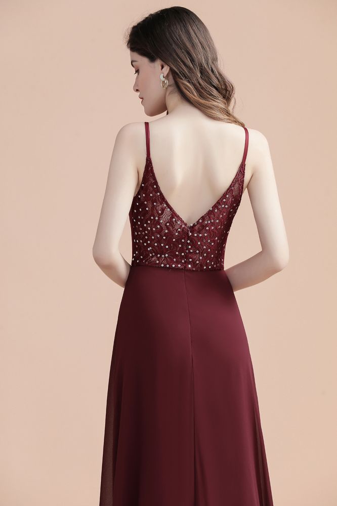 Elegante vestido de dama de honor de gasa con escote en V, corte A, sin mangas, para baile de graduación o fiesta.