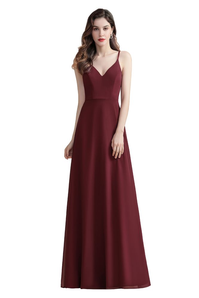Elegante vestido de dama de honor de gasa con escote en V, corte A, sin mangas, para baile de graduación o fiesta.