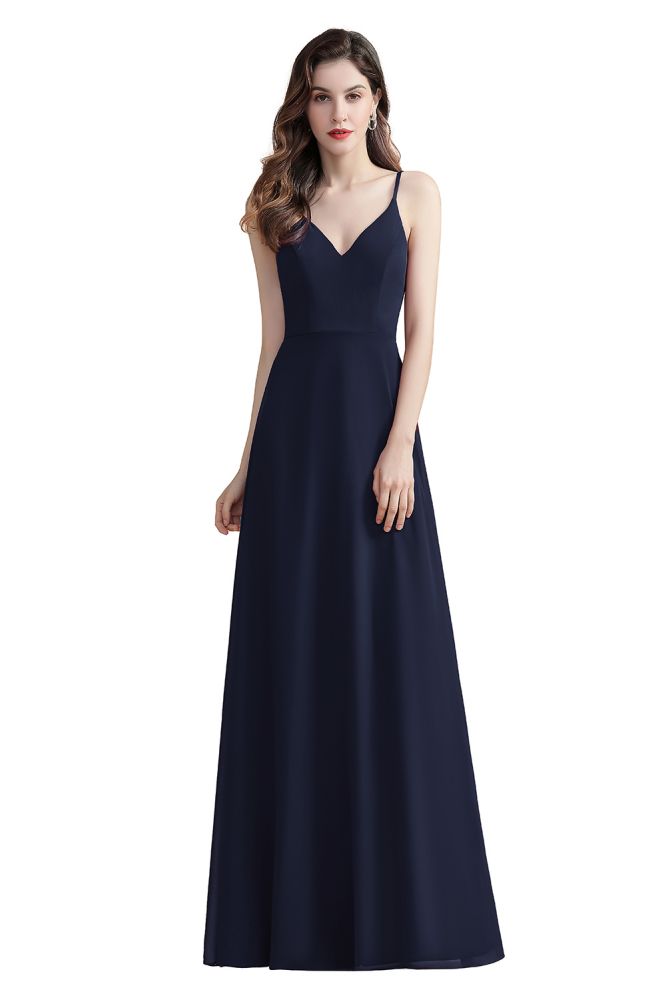 Elegante vestido de dama de honor de gasa con escote en V, corte A, sin mangas, para baile de graduación o fiesta.
