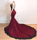 Robes de soirée élégantes à col en V et dos nu, ornées d'appliques, style sirène 