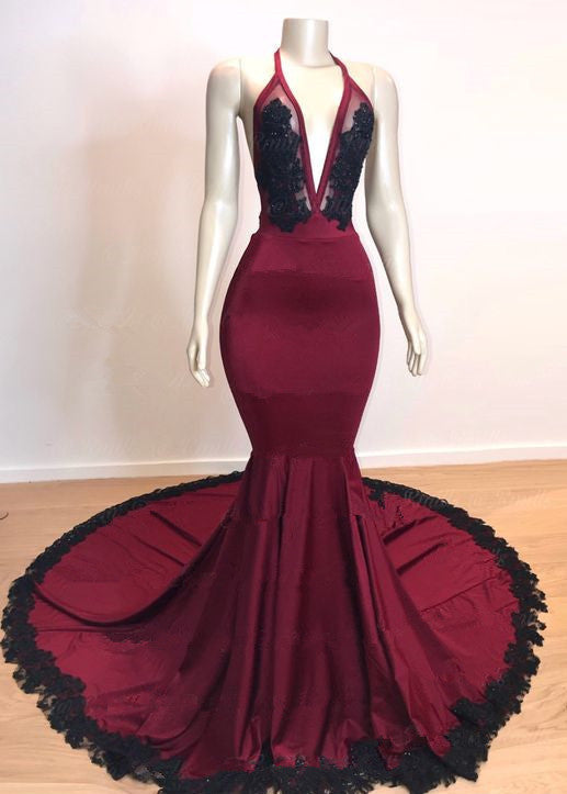 Robes de soirée élégantes à col en V et dos nu, ornées d'appliques, style sirène 