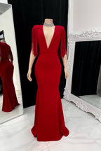 Elegant V-neck Sleeveless Mermaid Prom Dress With Tassels